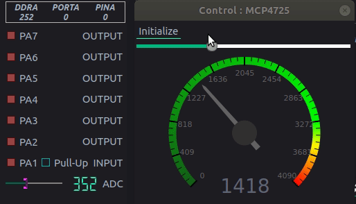 MCP4725 I2C DAC controlled and Monitored with KuttyPy